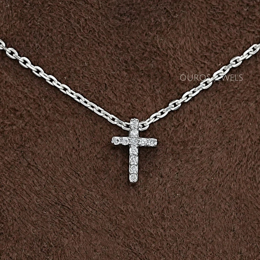 Round Cut Lab Grown Diamond Cross Pendant Necklaces