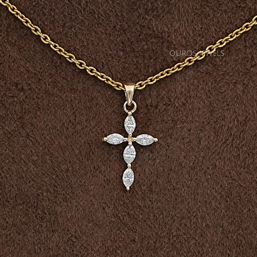 Marquise Cut Lab Grown Diamond Cross Pendant Necklaces