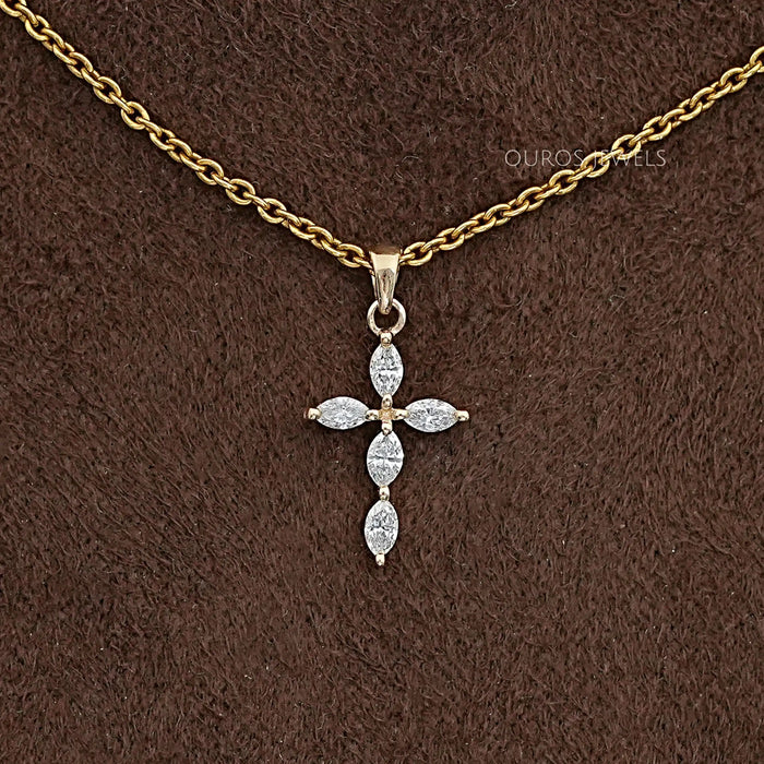 Marquise Cut Lab Grown Diamond Cross Pendant Necklaces