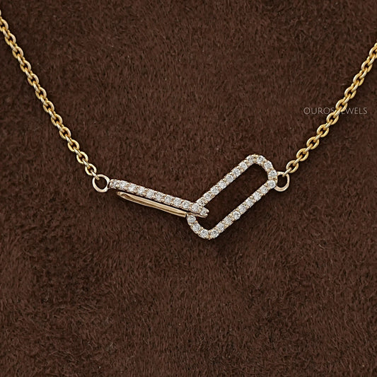Open Rectangle Round Lab Diamond Interlinked Pendant Necklaces