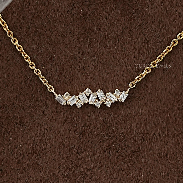 Baguette And Round Lab Diamond Pendant Necklaces
