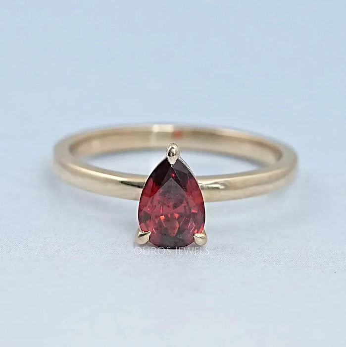 Garnet Pear Gemstone Solitaire Engagement Ring Ring