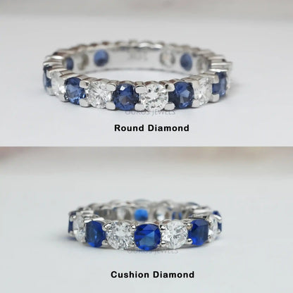Cushion And Round Cut Diamond Eternity Band Rings