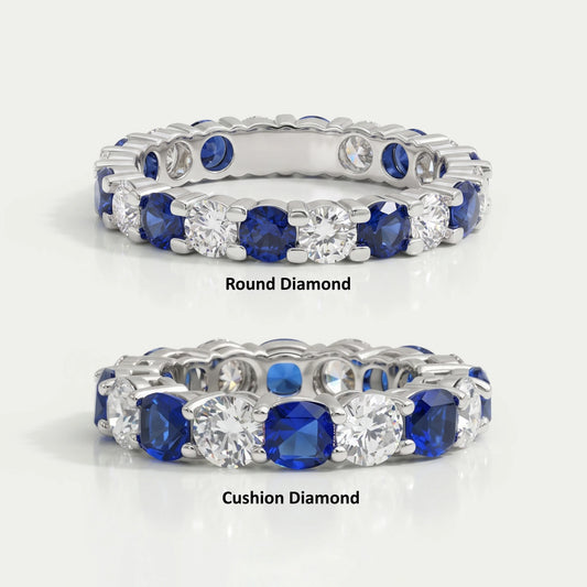 Cushion And Round Cut Diamond Eternity Band Rings