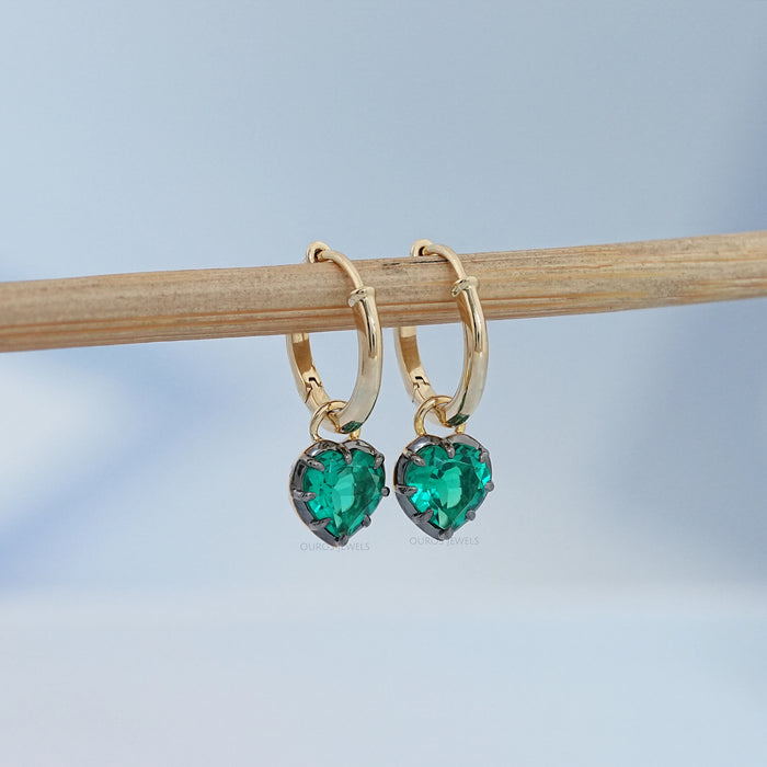 Green Heart Cut Black Coating Hoop Earrings Earrings