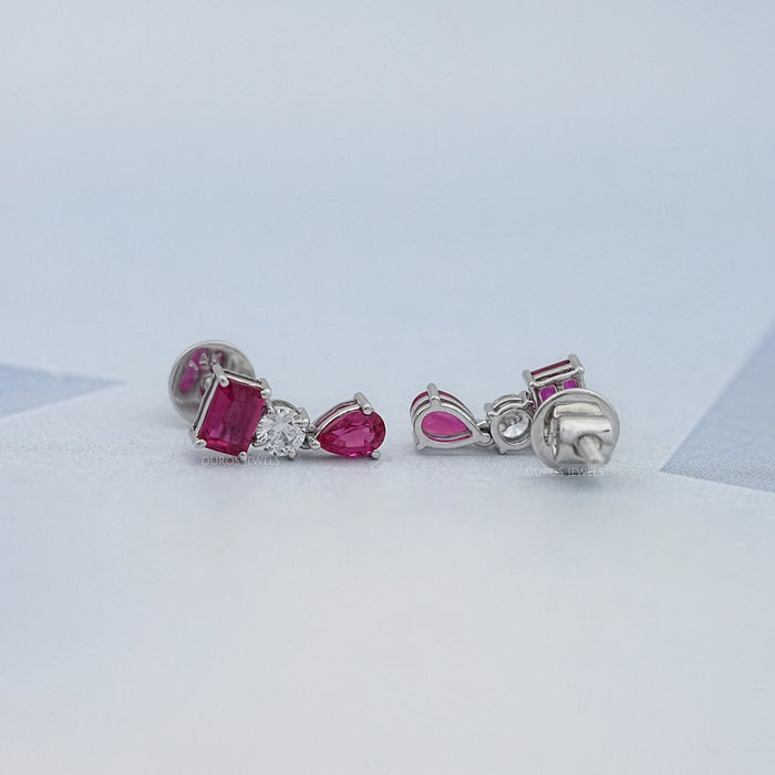 Ruby Emerald And Pear Gemstone Drop Earrings Earrings