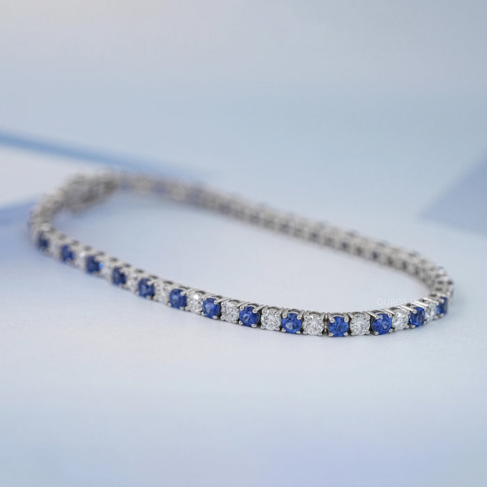 Sapphire Round Gemstone And Lab Diamond Tennis Bracelet