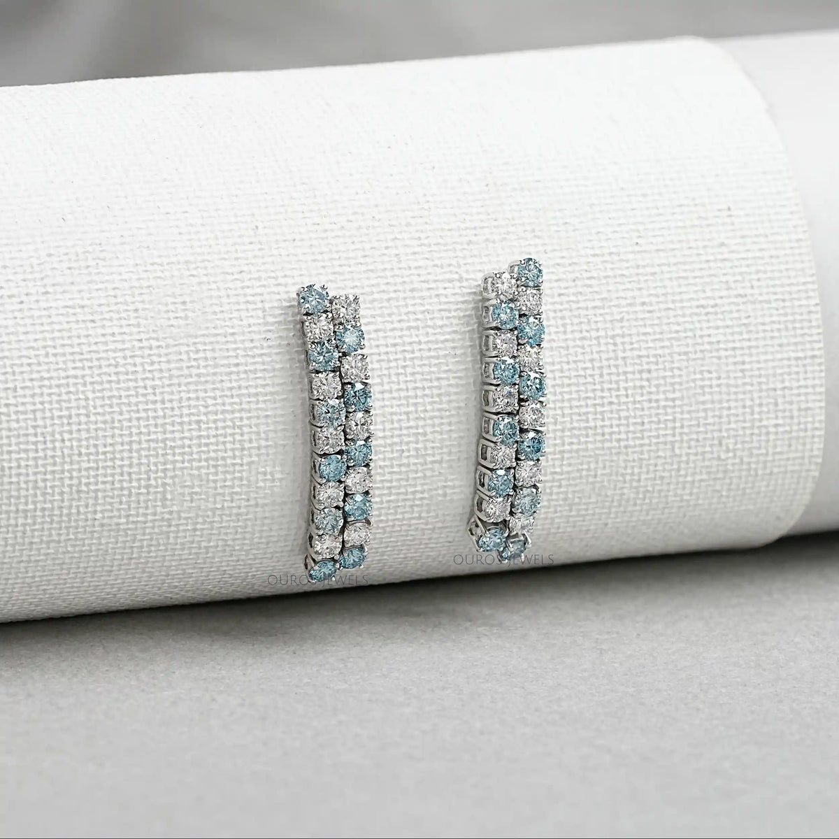 Blue Round Cut Lab Diamond Double Row Earrings Earring