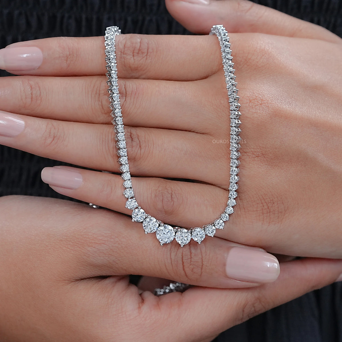 Graduated Round Lab Diamond Tennis Necklace Necklaces