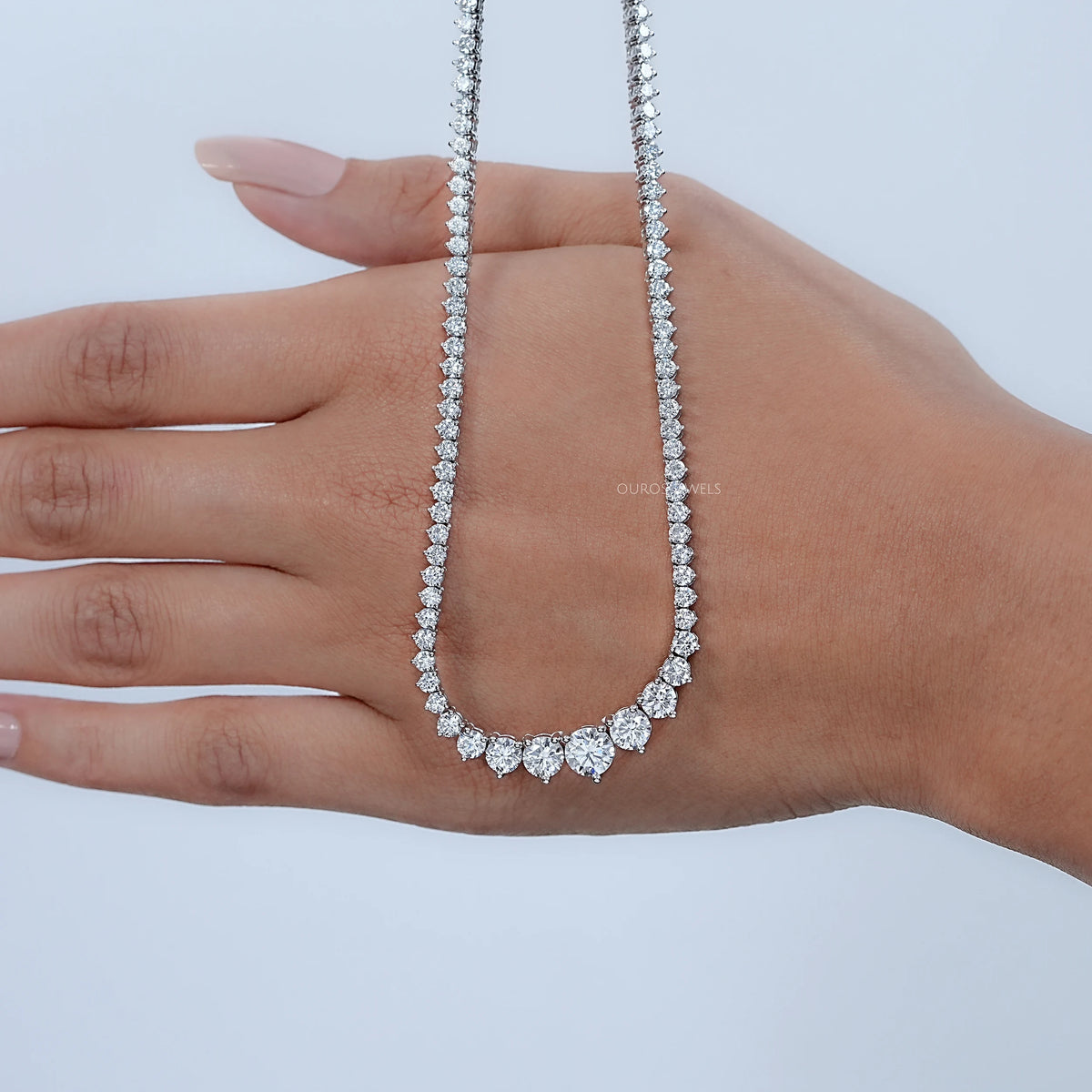 Graduated Round Lab Diamond Tennis Necklace Necklaces
