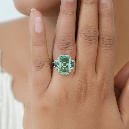 Trilogy Mint Green Cushion Gemstone Halo Ring