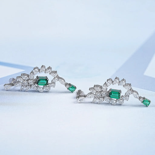 Green Emerald And Diamond Dangle Earrings Earring