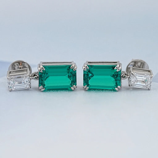 Two Stone Green Emerald Gemstone Drop Earrings Earrings
