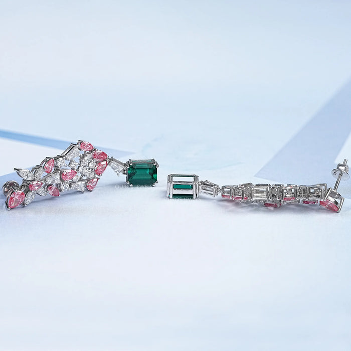 Green Gemstone Multi Shape Cluster Dangle Earrings