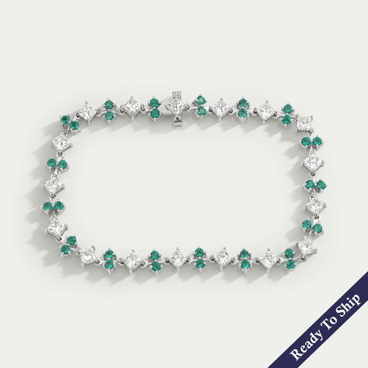 Saphir-Rundschliff-Dreistein-Gliederarmband