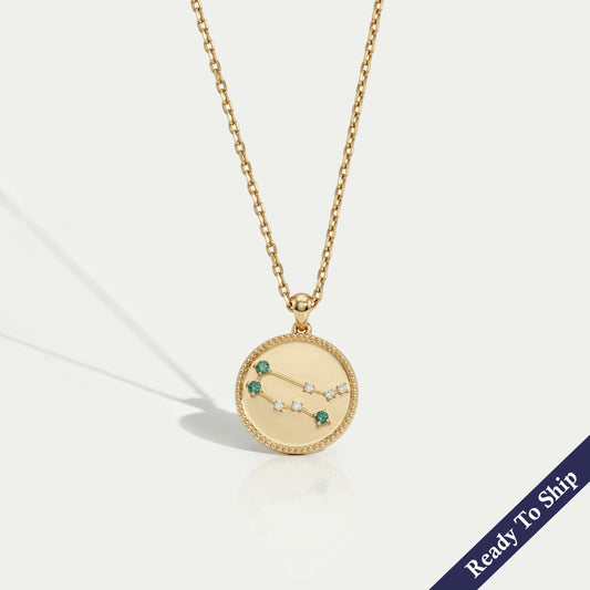Gemini Zodiac Sign Emerald Gemstone Pendant Necklaces