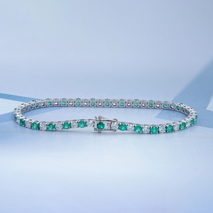 Green Round Gemstone And Lab Diamond Tennis Bracelet