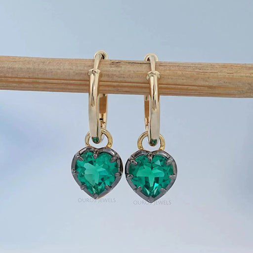 Green Heart Cut Black Coating Hoop Earrings Earrings