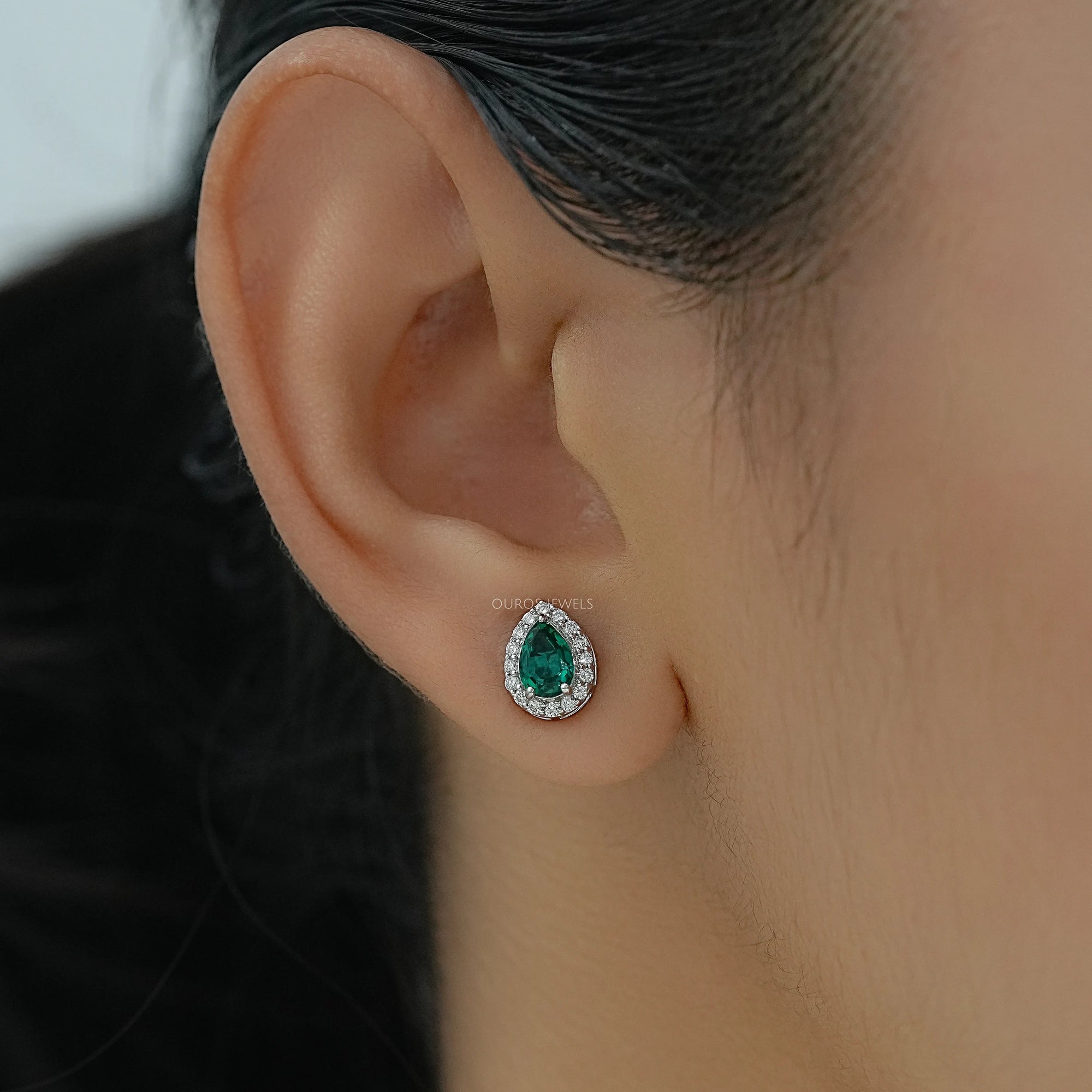 Pear Gemstone And Lab Diamond Halo Stud Earrings Earrings