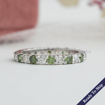 Fancy Green Round Lab Diamond Wedding Band Ring
