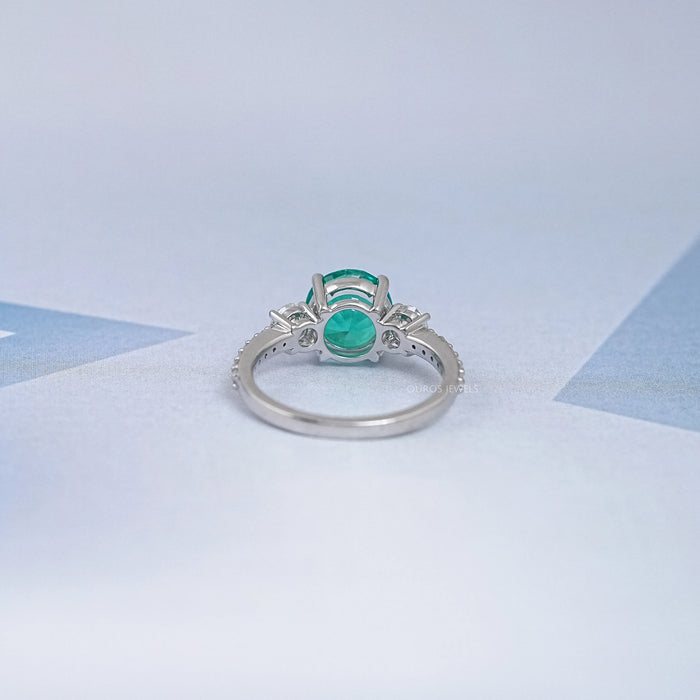 Green Round And Diamond Three Stone Accent Diamond Ring