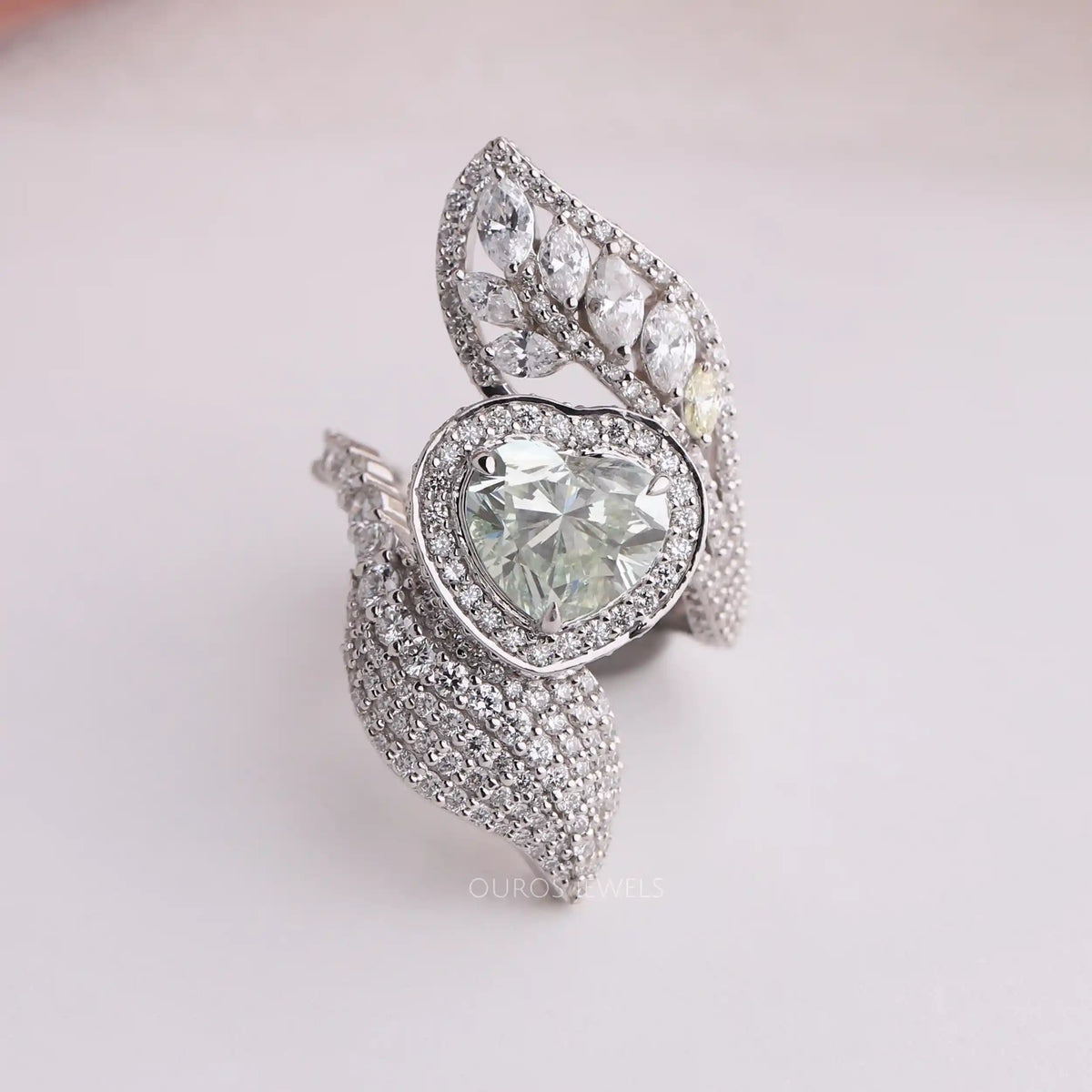 Green Heart Cut Lab Grown Diamond Vintage Engagement Ring