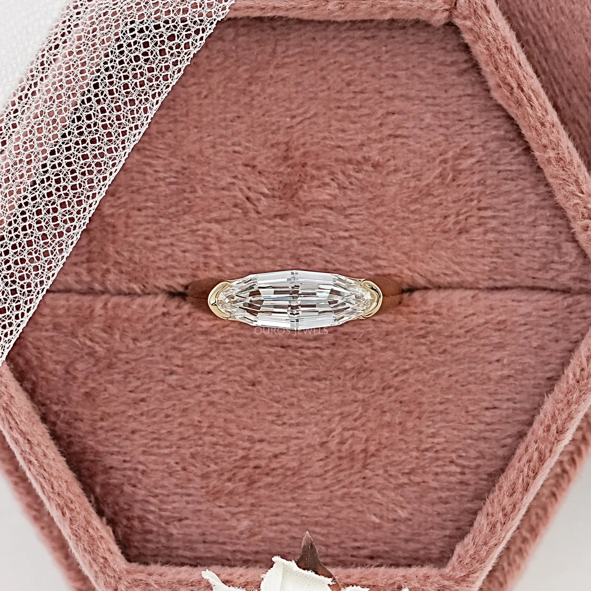 Half Bezel East West Step Cut Moval Diamond Ring Ring