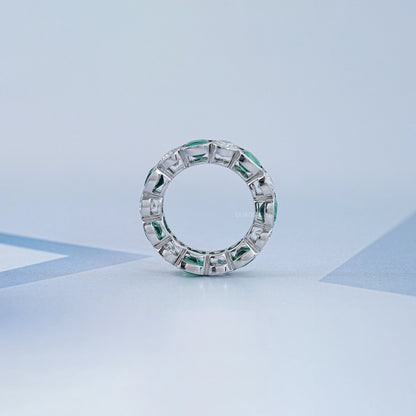 Green Zambian Cushion Half Bezel Wedding Band Ring
