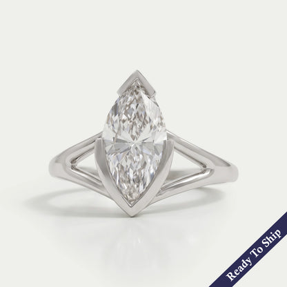 Half Bezel Marquise Diamond Split Shank Ring Ring