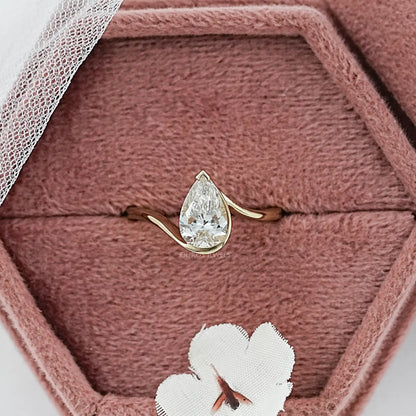 Pear Diamond Half Bezel Set ByPass Ring Rings