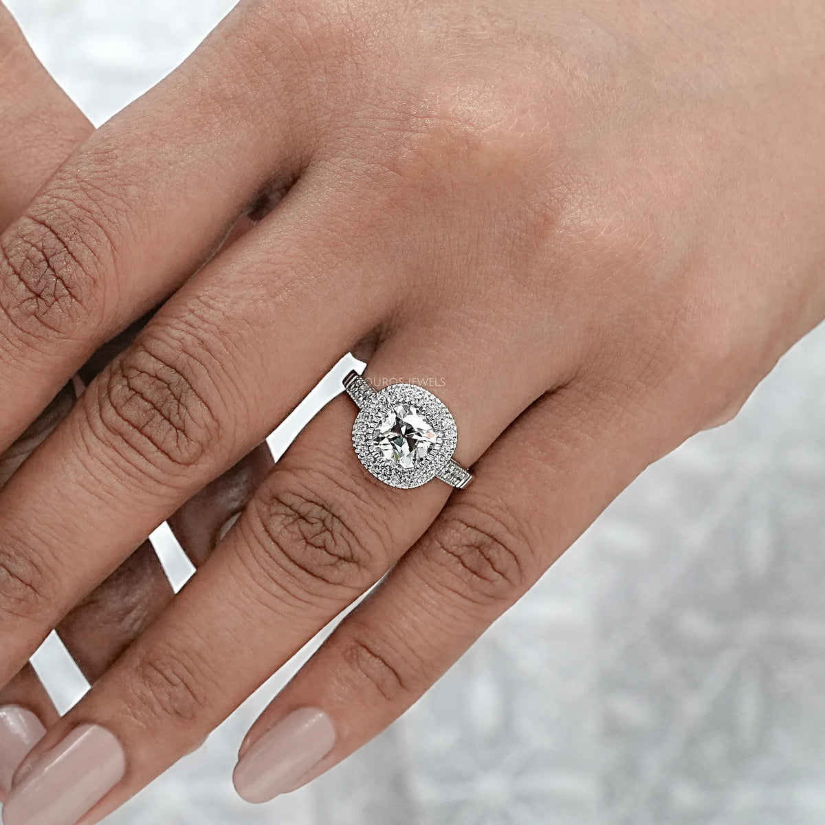 Old Mine Cushion Cut Halo Diamond Engagement Ring Ring