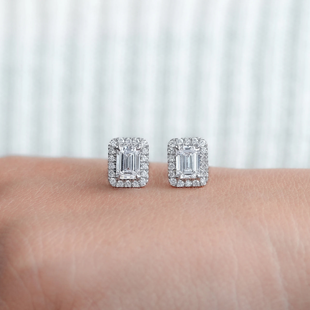 Emerald Lab Diamond Halo Stud Earrings Earring