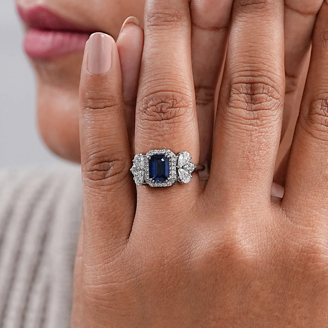 Blue Sapphire Halo Engagement Ring