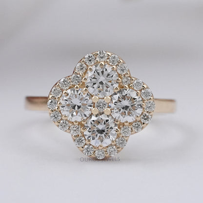 Halo Flower Shape Round Lab Diamond Anniversary Ring Ring