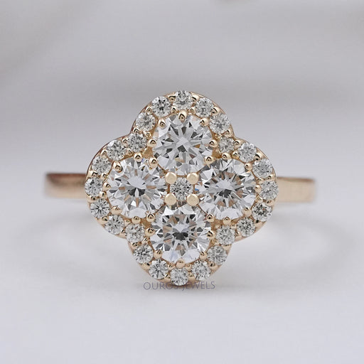 Halo Flower Shape Round Lab Diamond Anniversary Ring Ring