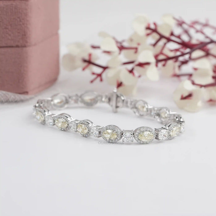 Yellow Oval Lab Diamond Halo Tennis Bracelet Bracelet