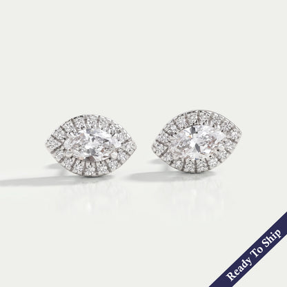 Halo Marquise Shape Lab Diamond Stud Earrings