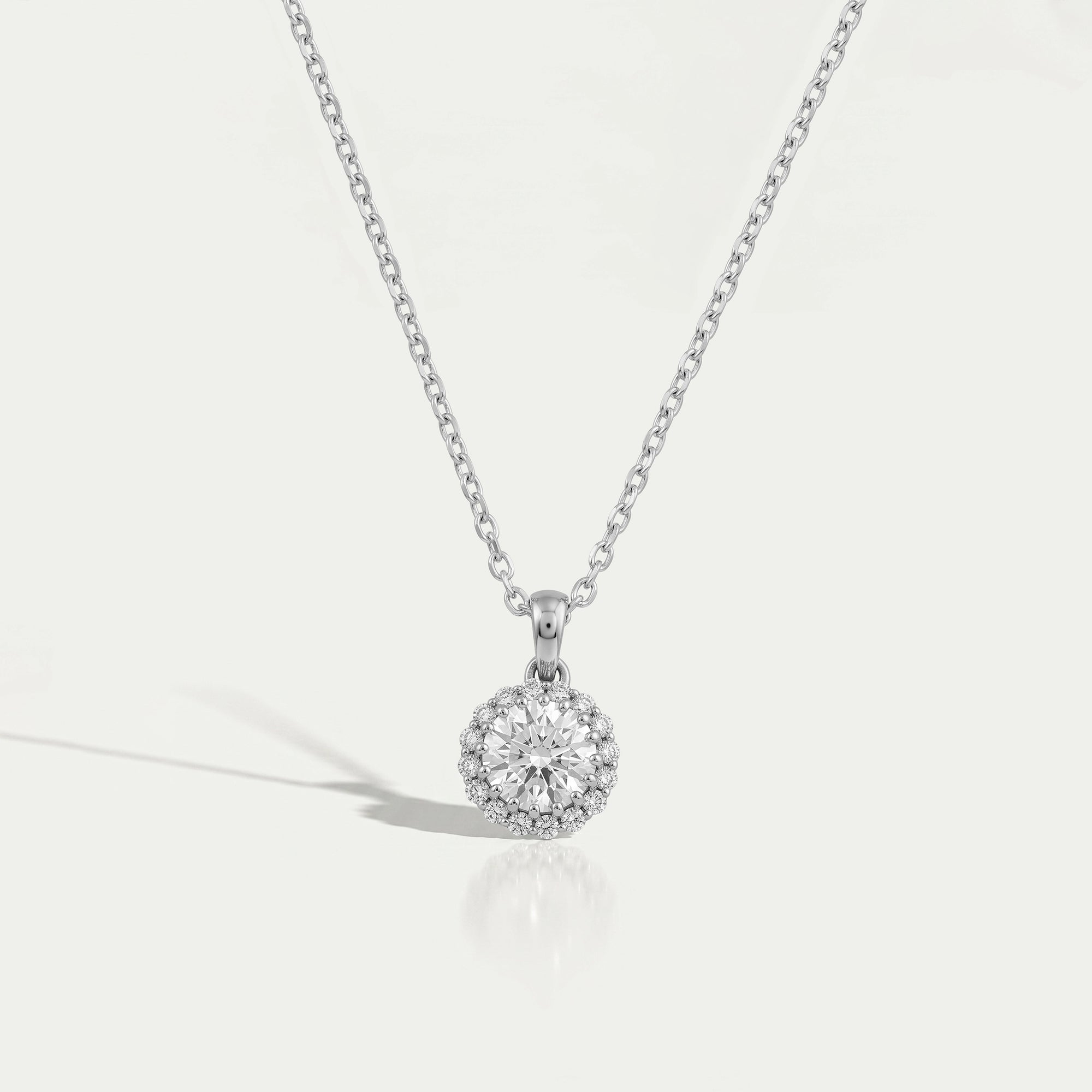 Round Lab Grown Diamond Halo Pendant Necklaces