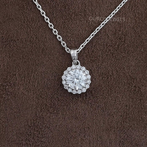 Round Lab Grown Diamond Halo Pendant Necklaces