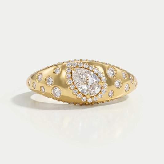 Old Mine Pear Diamond Halo Wide Flush Set Ring Ring