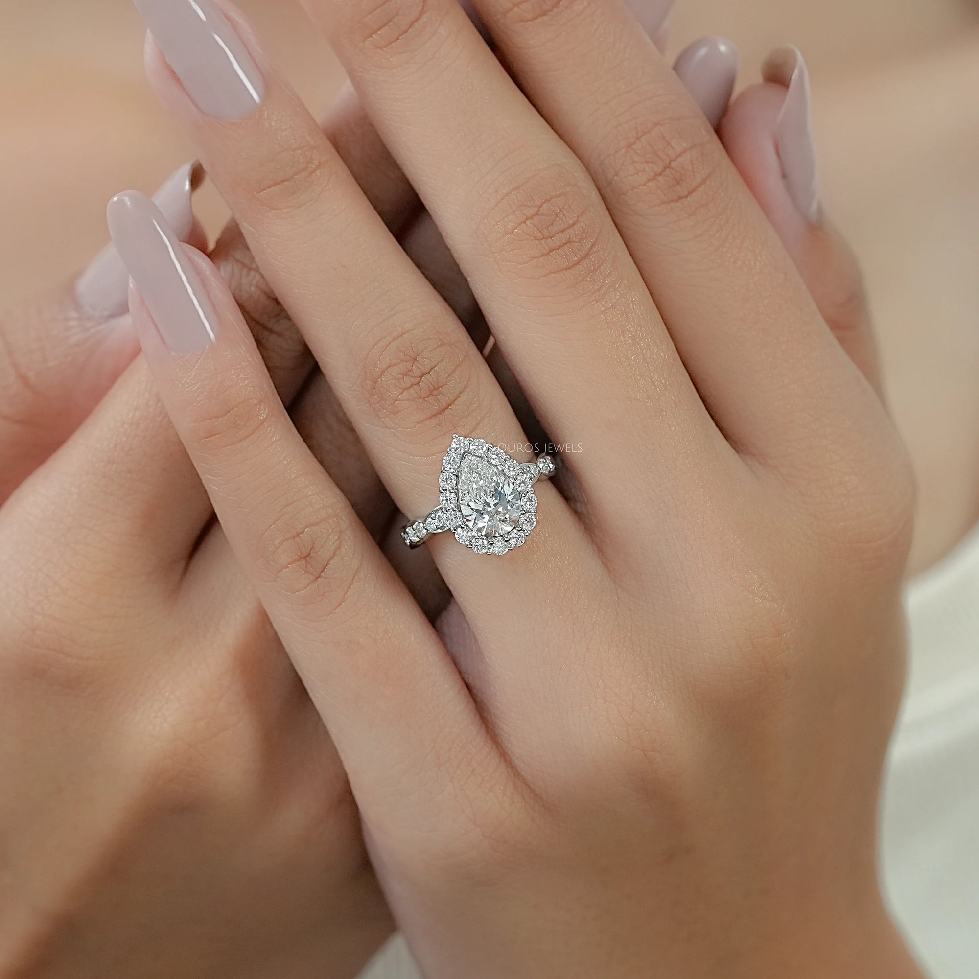 Pear Cut Accent Set Halo Engagement Ring Ring