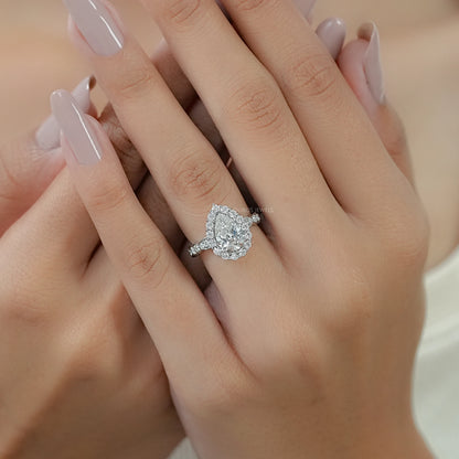 Pear Cut Accent Set Halo Engagement Ring Ring