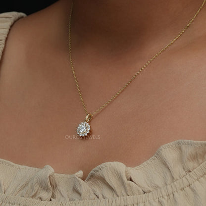 Prong Set Round Cut Halo Lab Diamond Pendant Necklaces