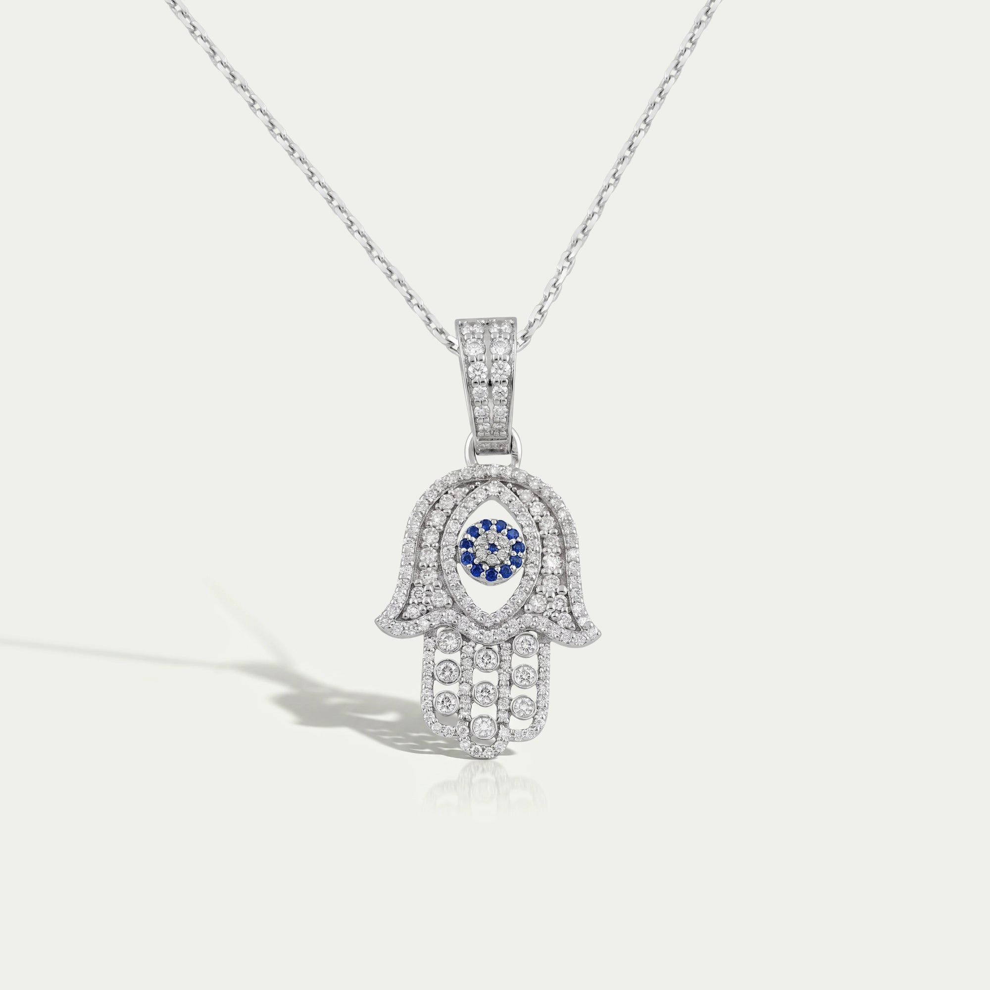 Saphir- und Labor-Diamant Rundschliff Hamsa Hand Herrenanhänger