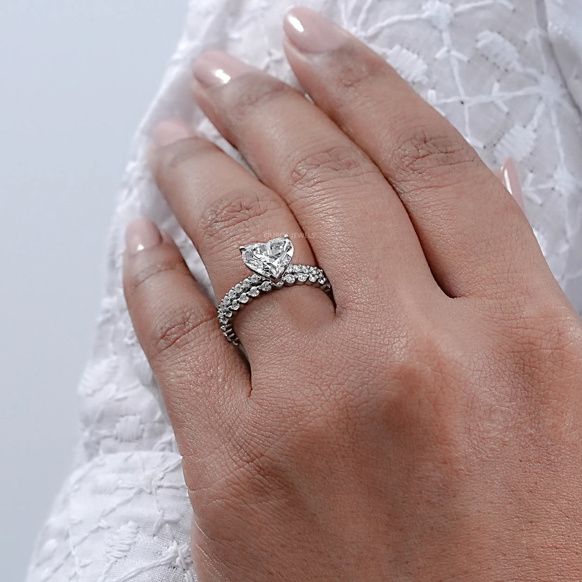 Heart Cut Solitaire Diamond Accent Bridal Ring Set Rings