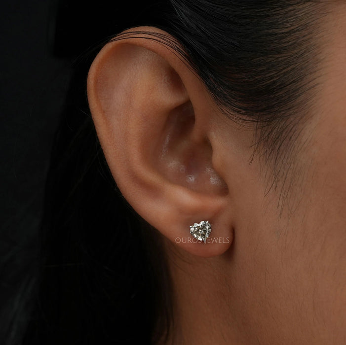 Olive Heart Cut Lab Diamond Screw Back Stud Earrings Earring