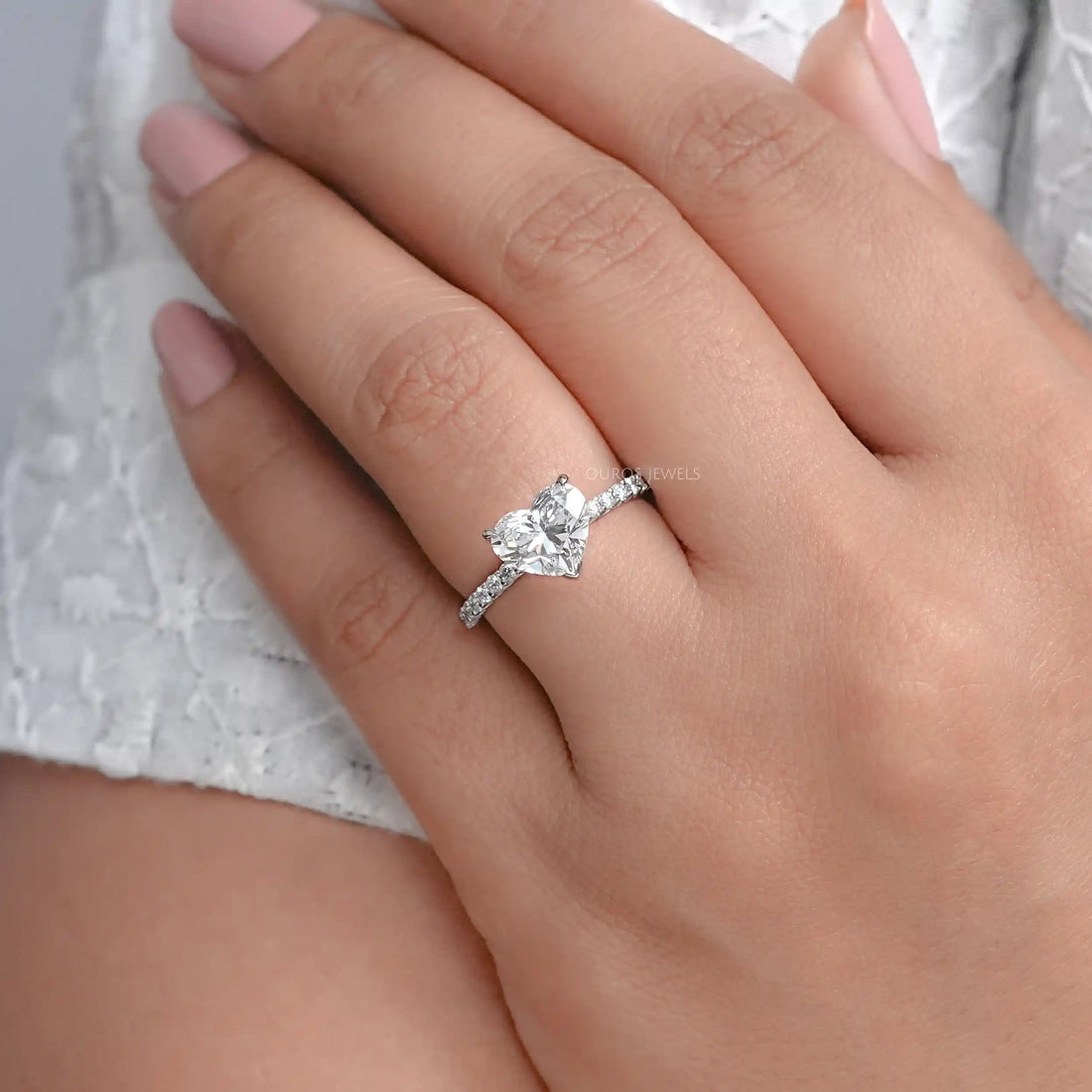 Certified Heart Shaped Diamond Solitaire Accent Ring Rings