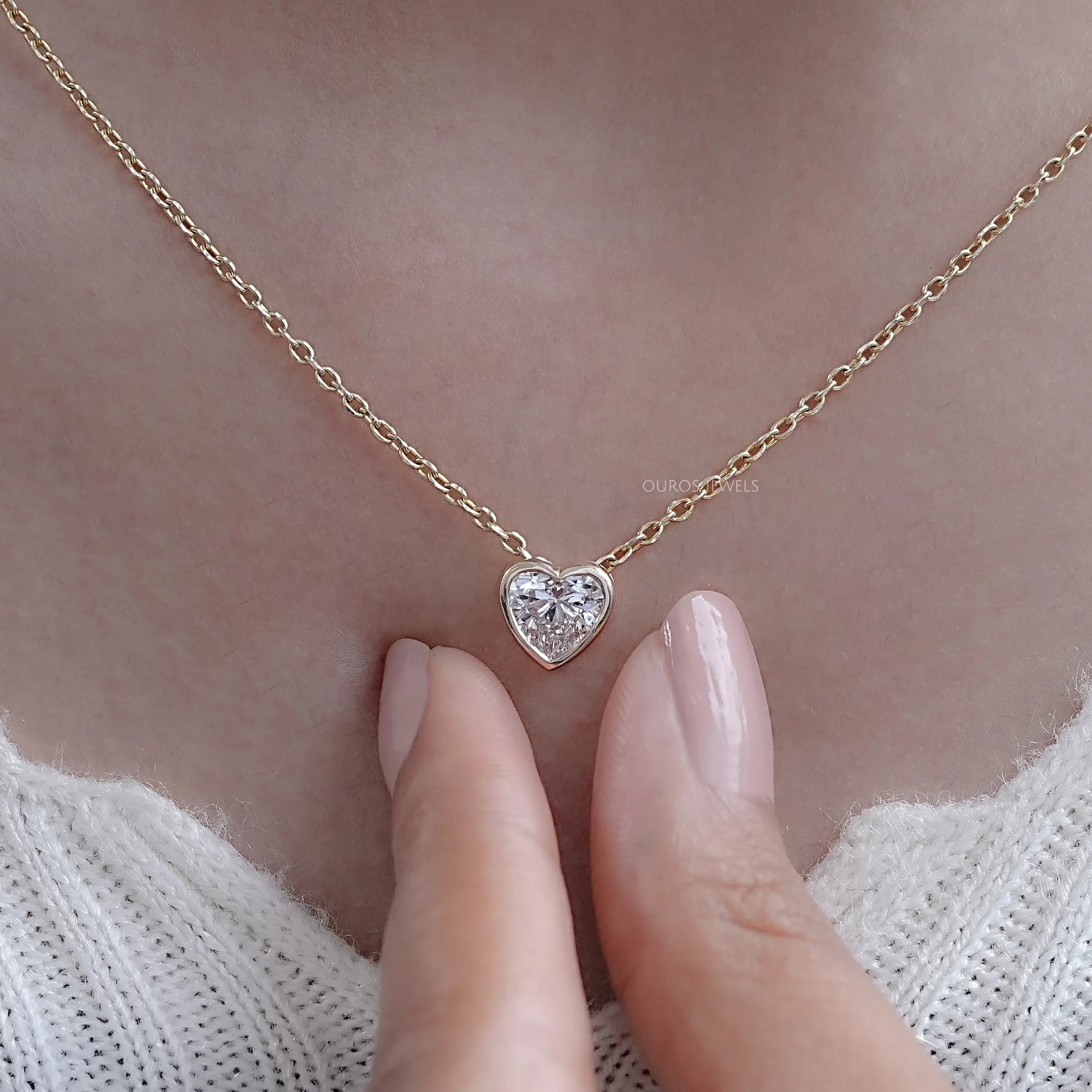 Heart Cut Lab Diamond Solitaire Bezel Pendant Necklaces
