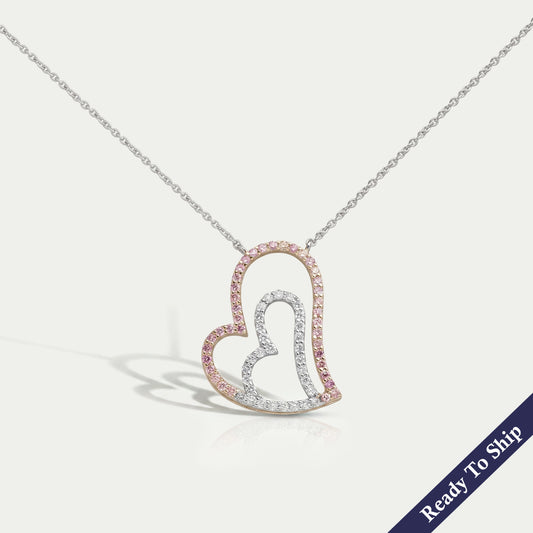 Double Heart Round Cut Lab Grown Diamond Pendant