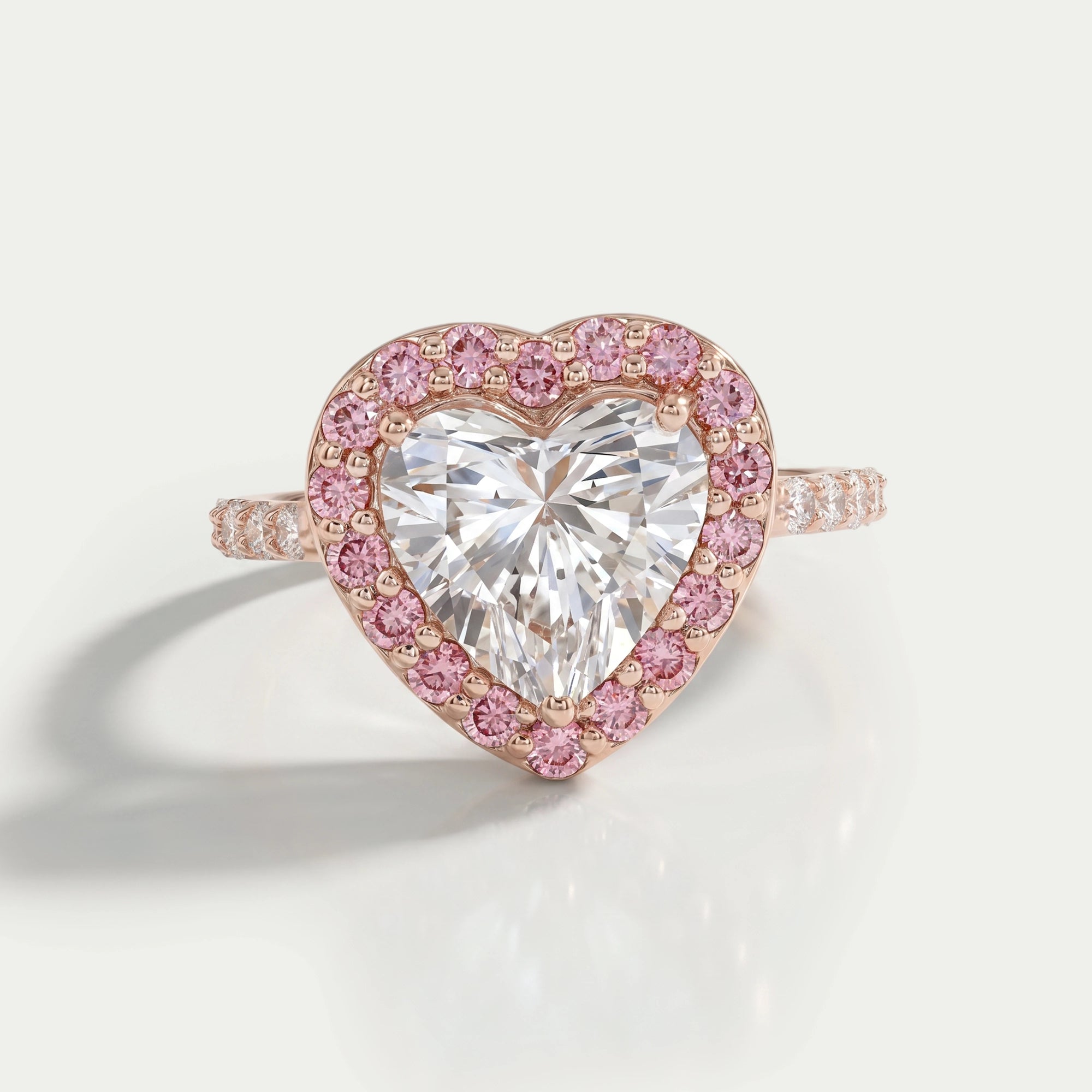 Heart Lab Diamond Pink Halo Engagement Ring Rings
